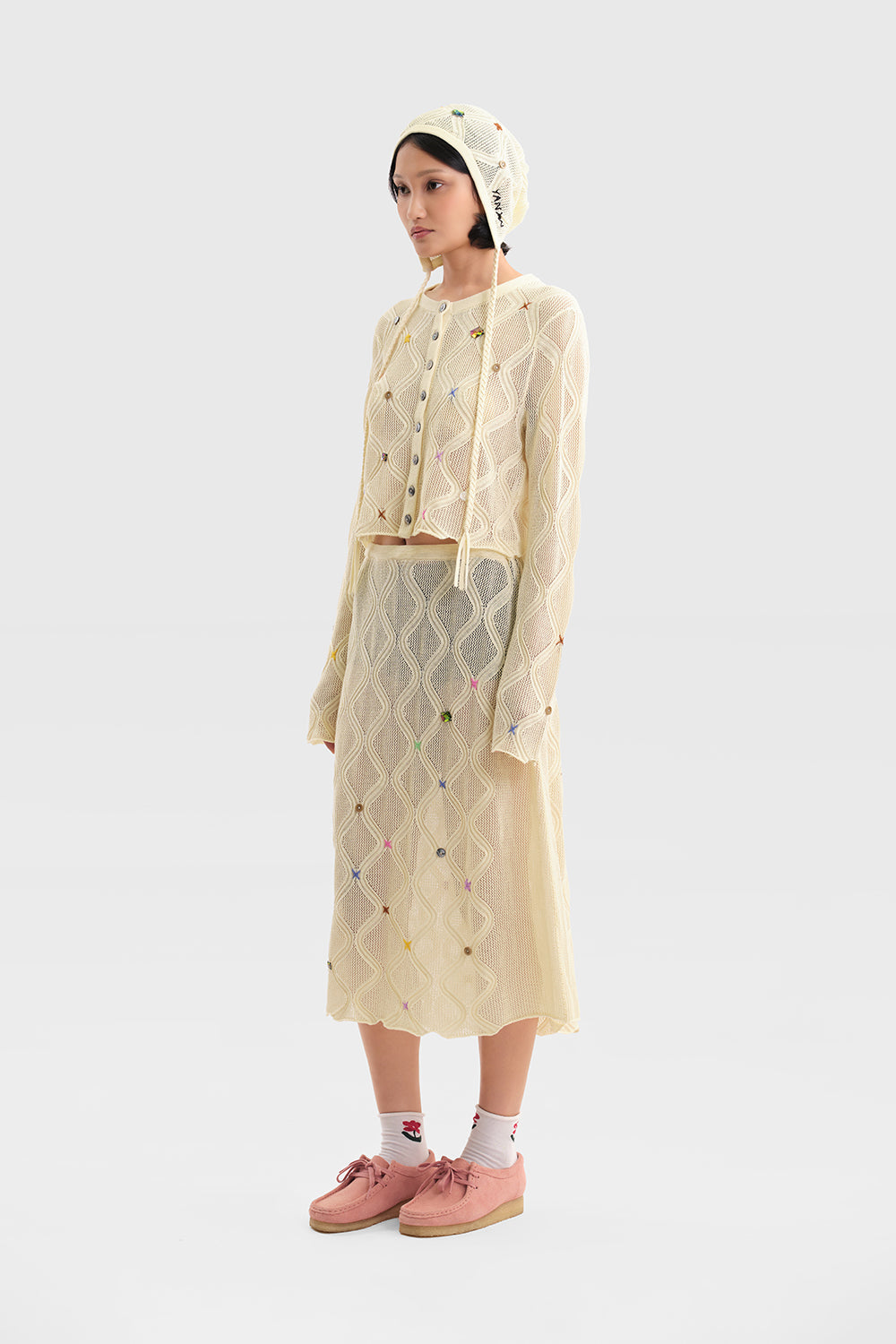 Lattice Midi Skirt with Lining