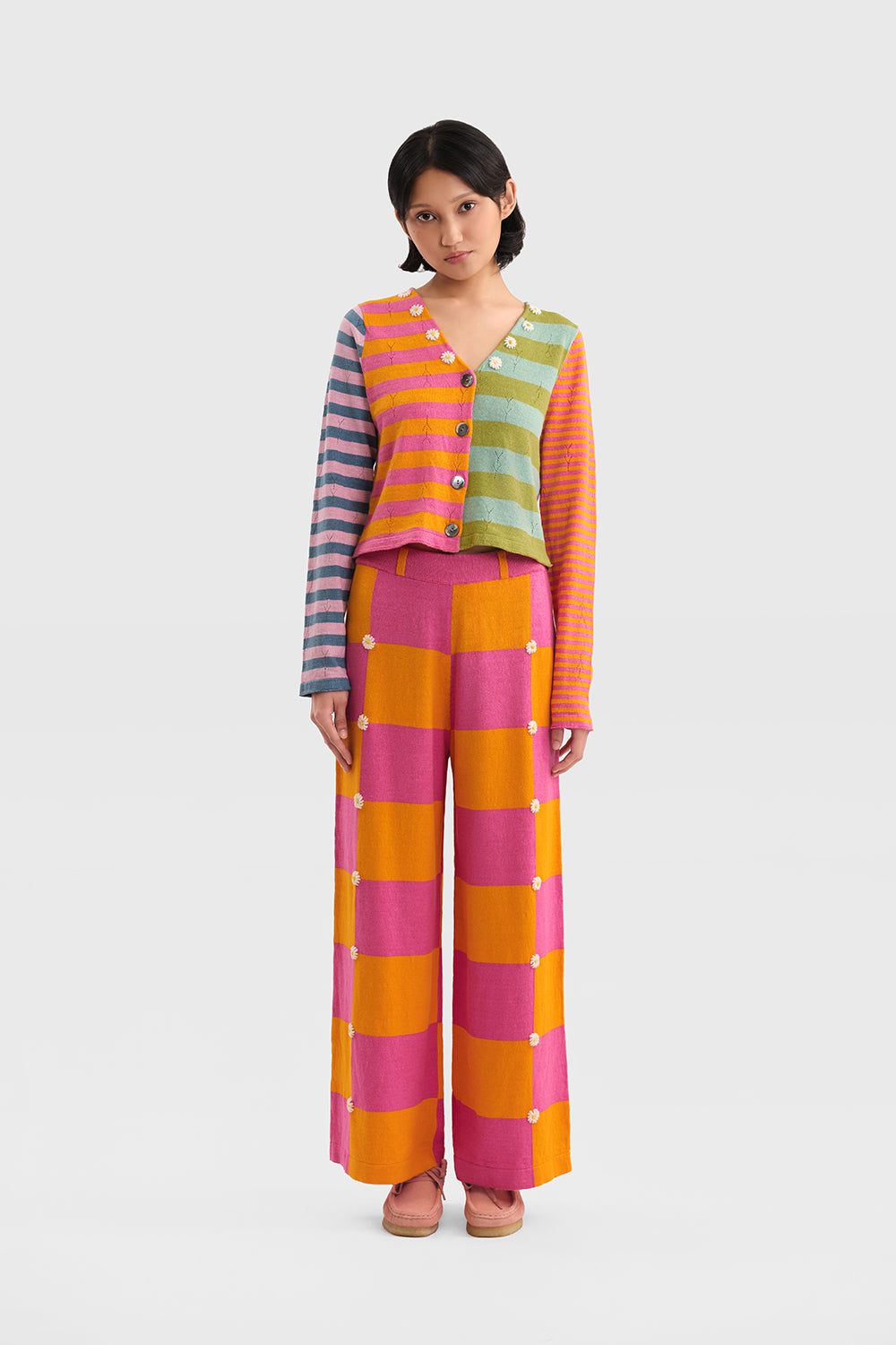 Daisy Linen Stripe V-Neck Cardigan