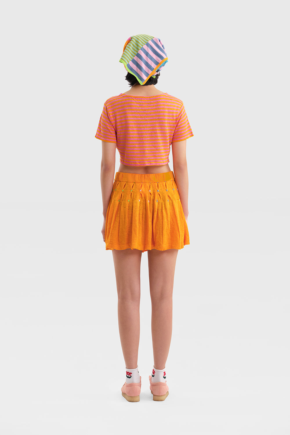 Daisy Linen Stripe Pleated Mini Skirt