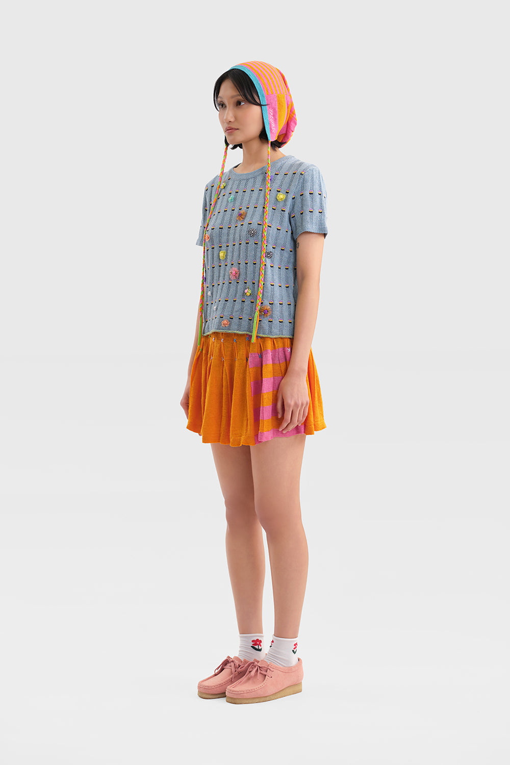 Daisy Linen Stripe Pleated Mini Skirt