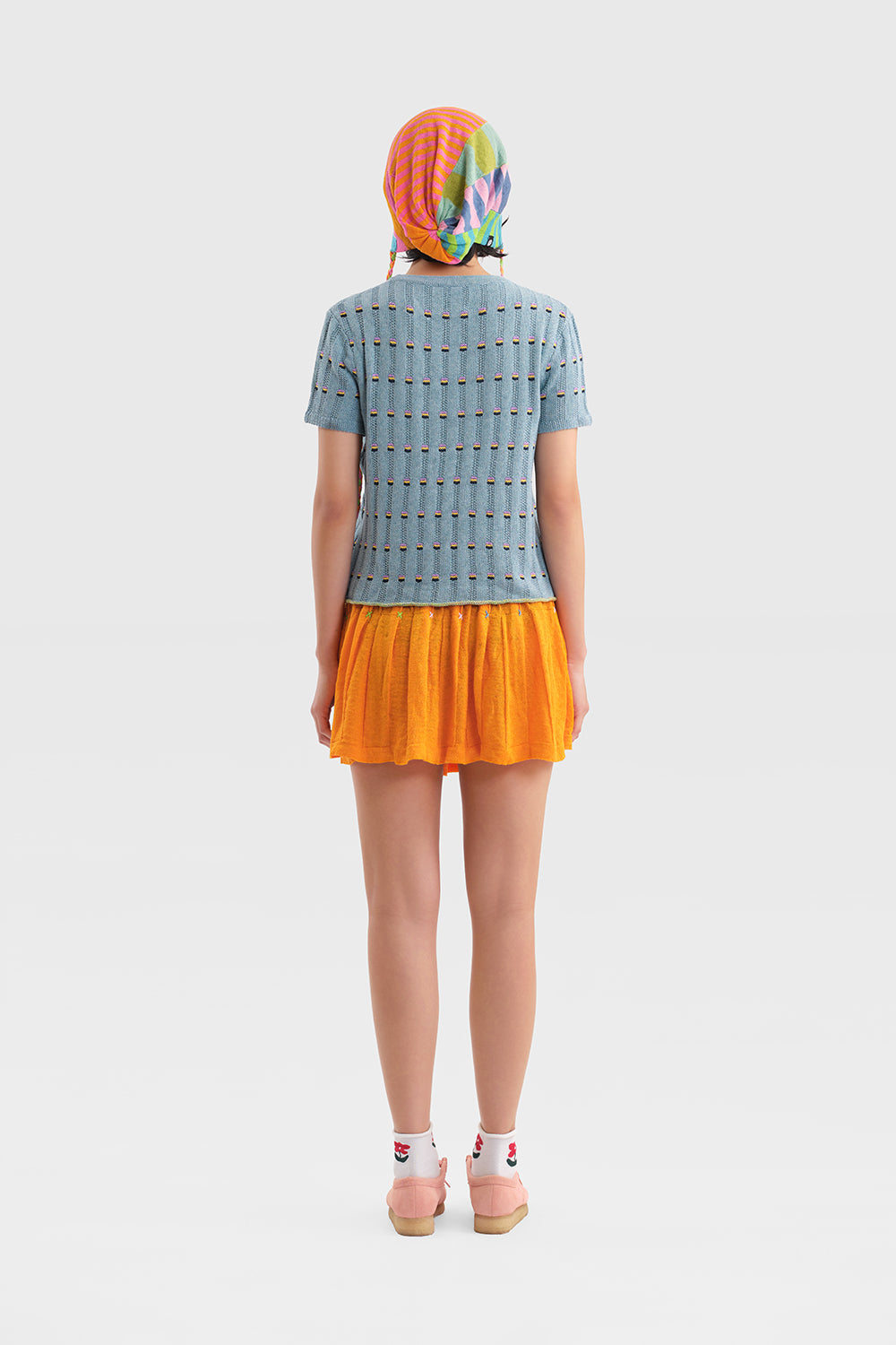 Daisy Linen Stripe Pleated Mini Skirt