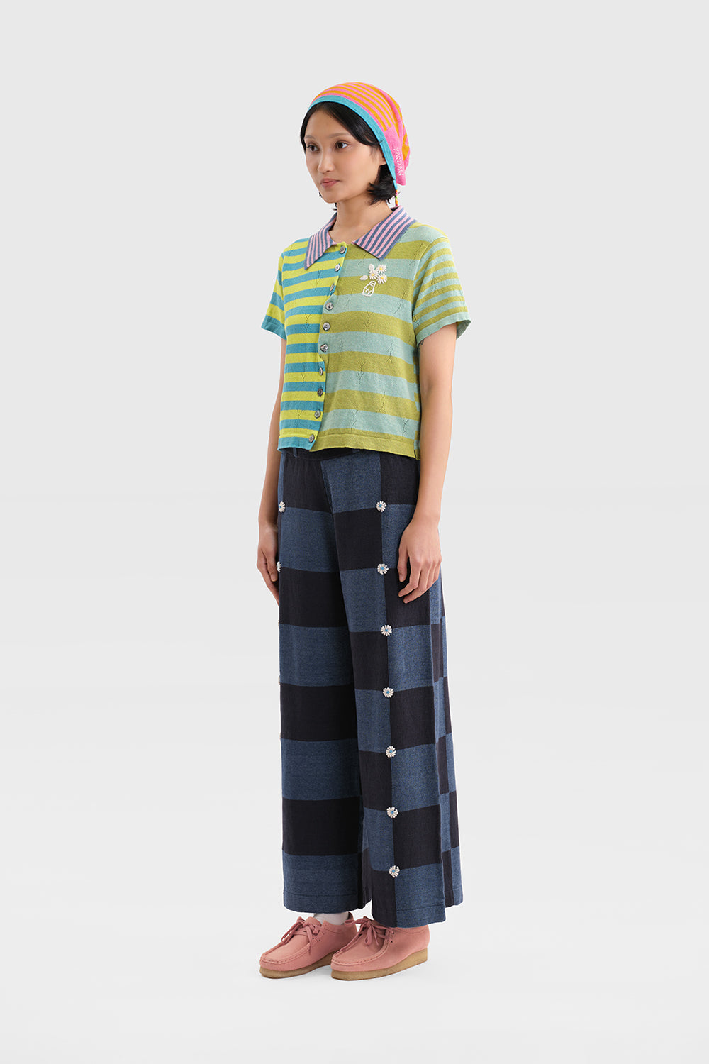 Daisy Linen Check Wide Leg Pant
