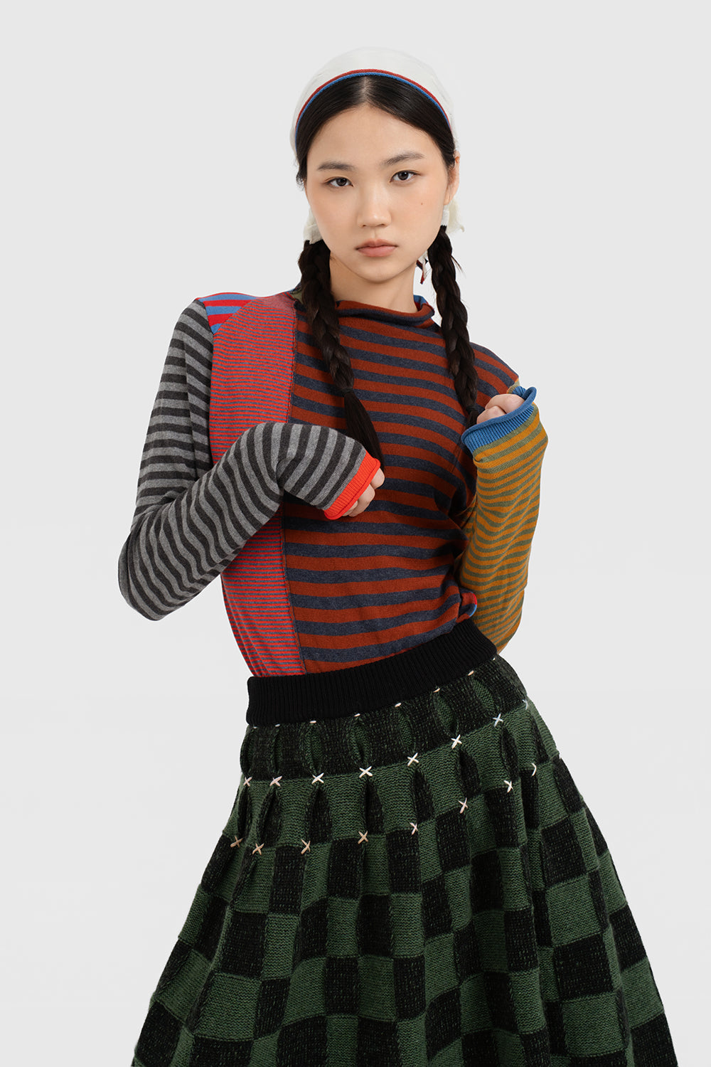 Mismatched Stripe Mockneck LS Pullover