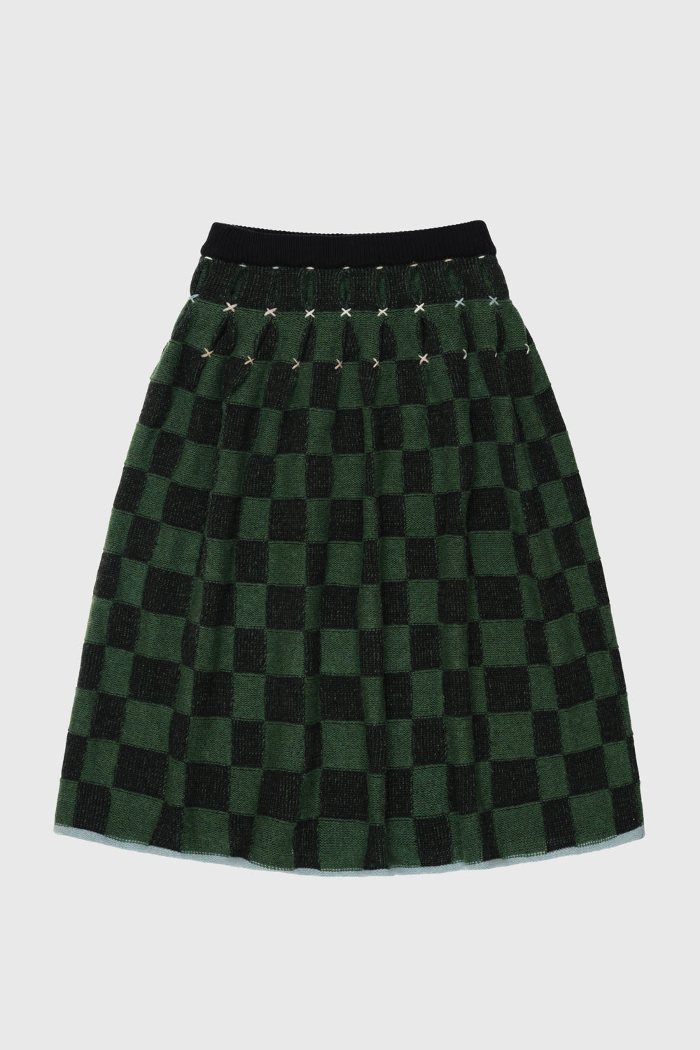 Wool Check Pleated Midi Skirt