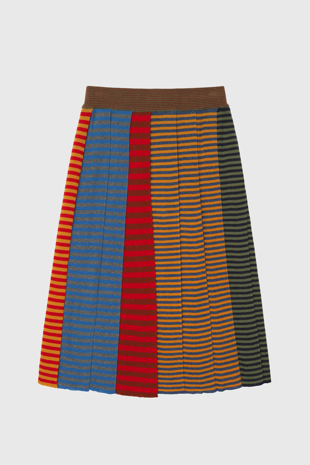 Mismatched Stripe Pleated Midi Skirt