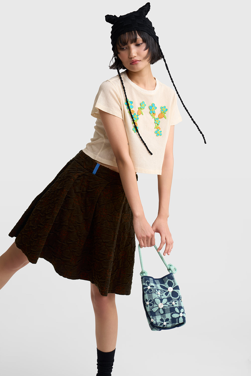 Floral "YY" Crop Mesh Tee (Yanniversary Limited Edition)