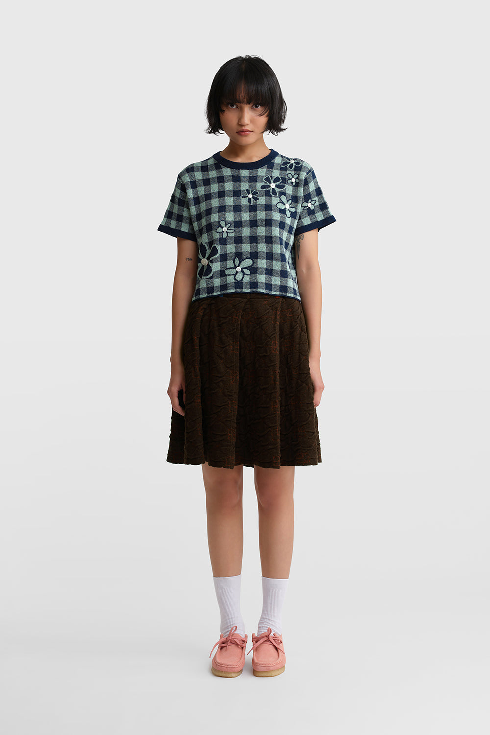 Gingham Flower SS Tee