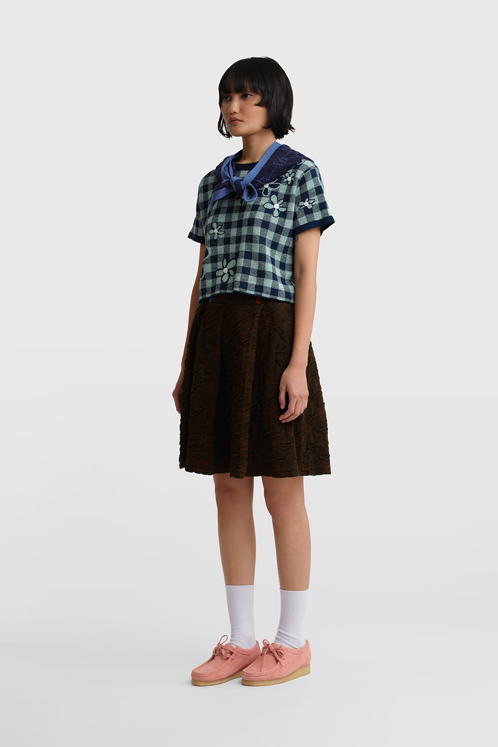 Gingham Flower SS Tee