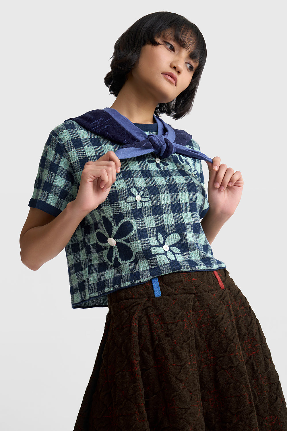 Gingham Flower SS Tee