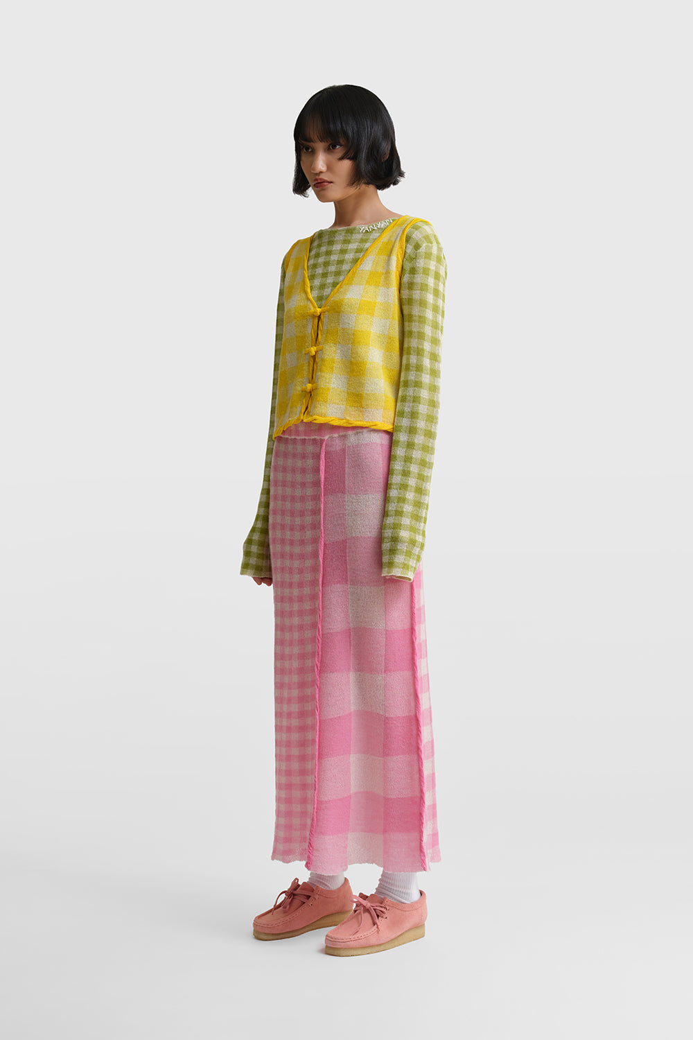 Gingham Boatneck LS Tee