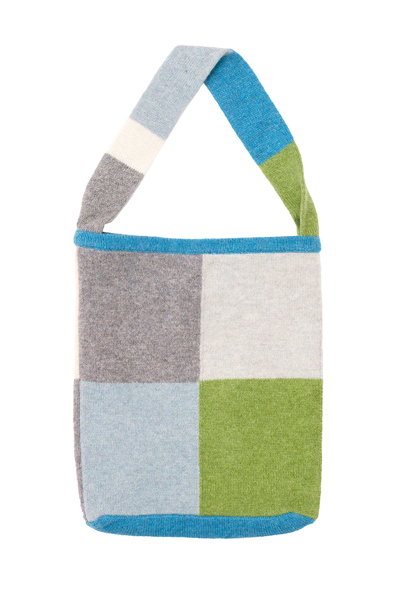 Checked Tote in Blue/Green Lambswool
