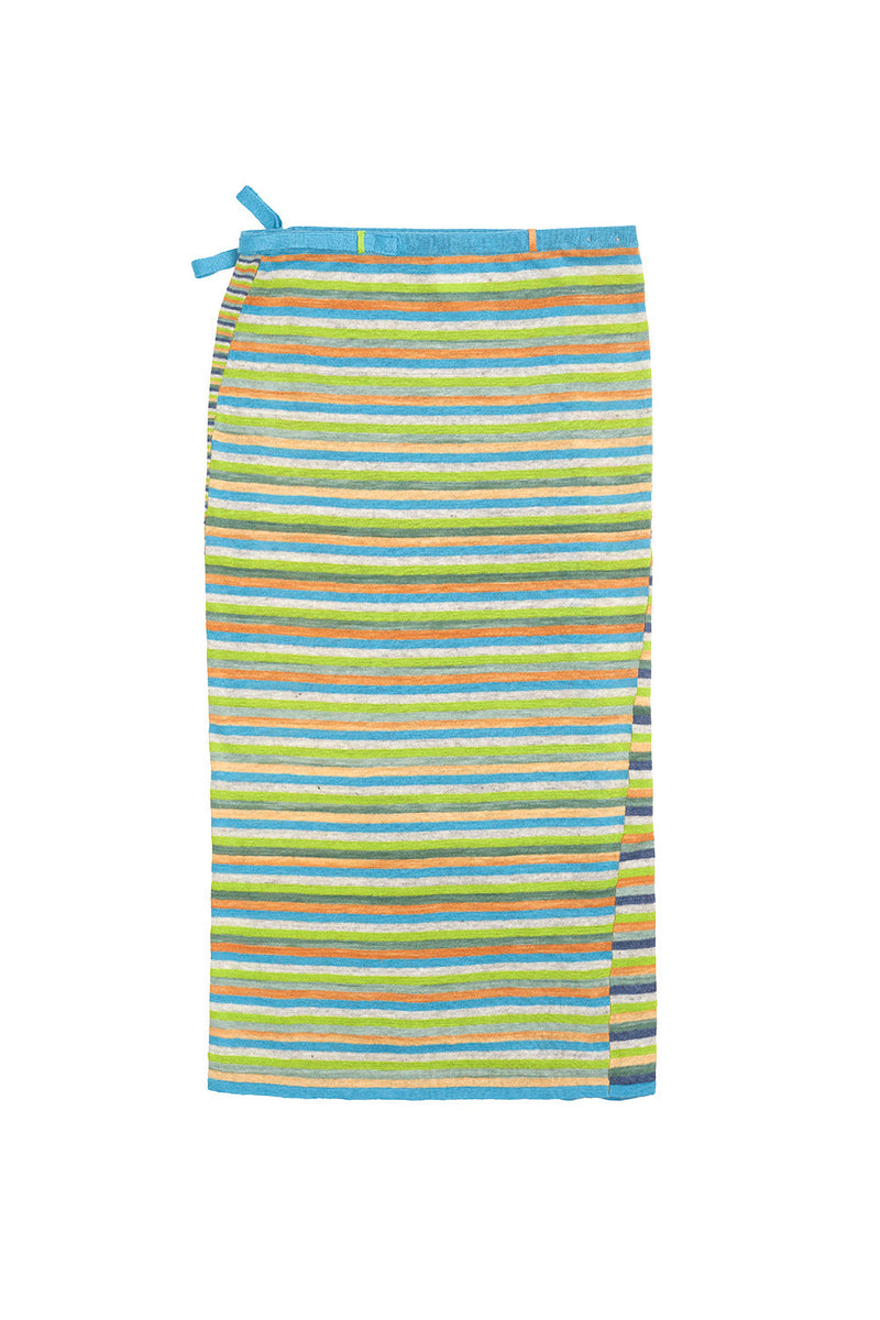Mabo (Linen) Wrap Skirt in Lime/Sunset Spacedye Stripe