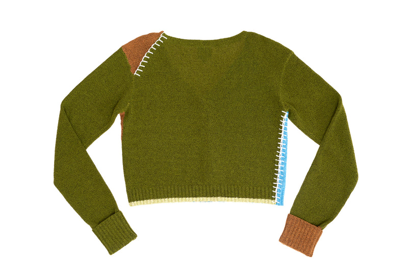 Tweedle Colorblock Extra Long Sleeve Crop Cardigan in Olive Tweed
