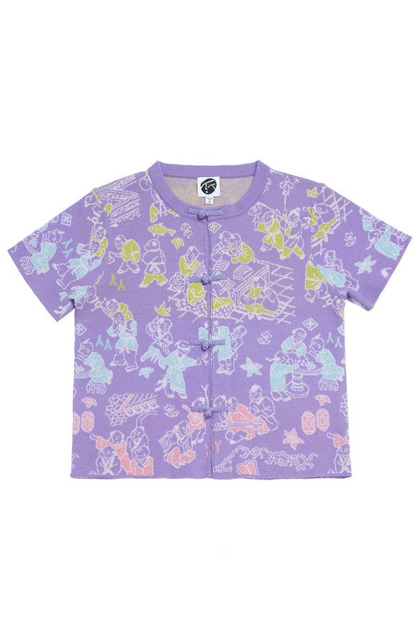 Laza Short Sleeve Shirt in Violet Boucle Jacquard