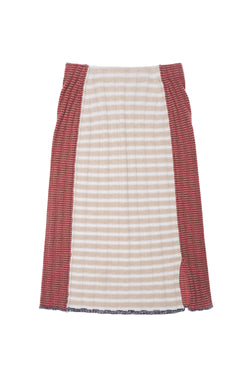 **YANYAN KNITS FOR JOYCE** Rib Midi Skirt in Oat/Rose Stripe Lambswool