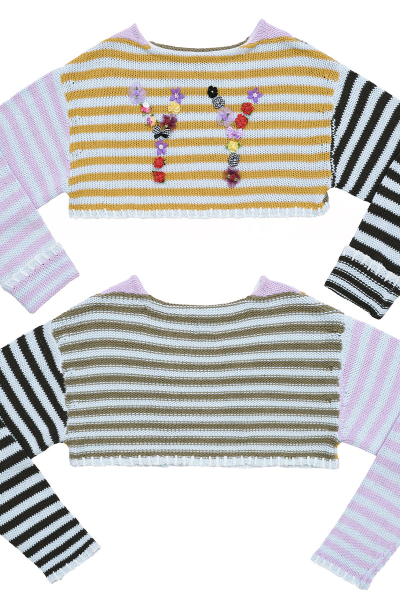 Cotton-Stripe Cropped Pullover in Multistripe Chunky Cotton