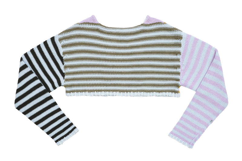 Cotton-Stripe Cropped Pullover in Multistripe Chunky Cotton