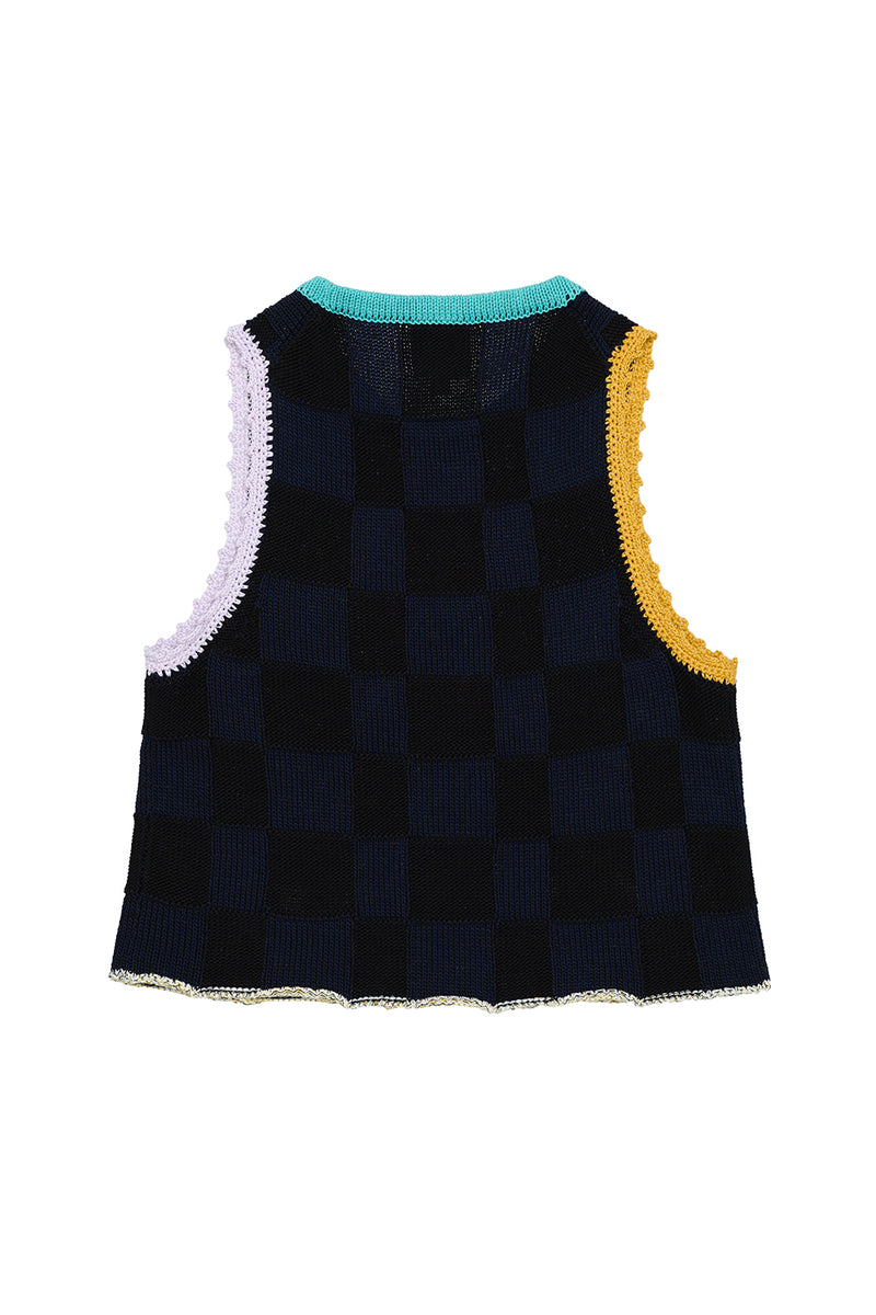 Plaited Check Tank in Midnight Cotton