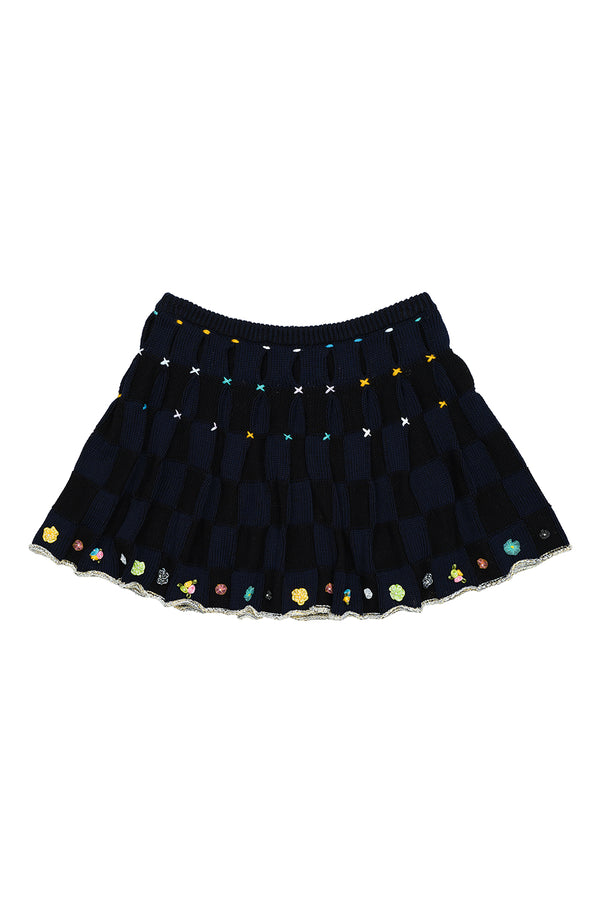 Plaited Check Pleated Skirt in Midnight Cotton