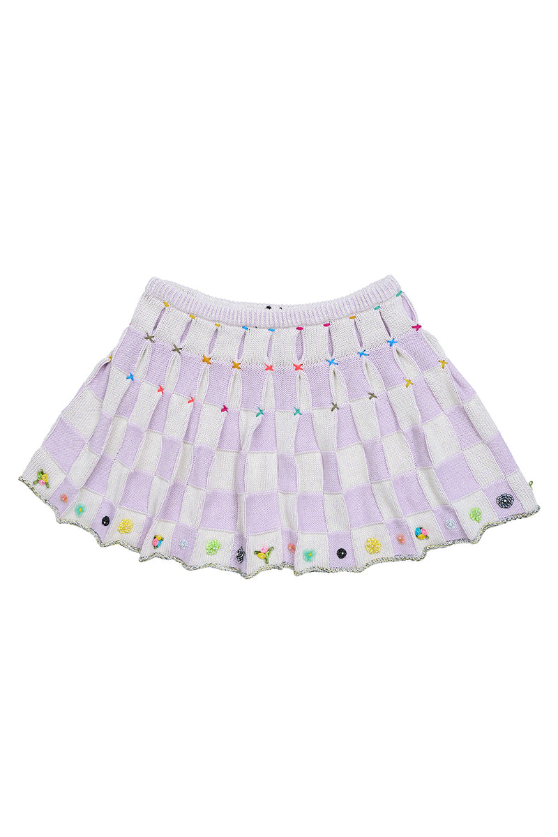 Plaited Check Pleated Skirt in Lilac Cotton