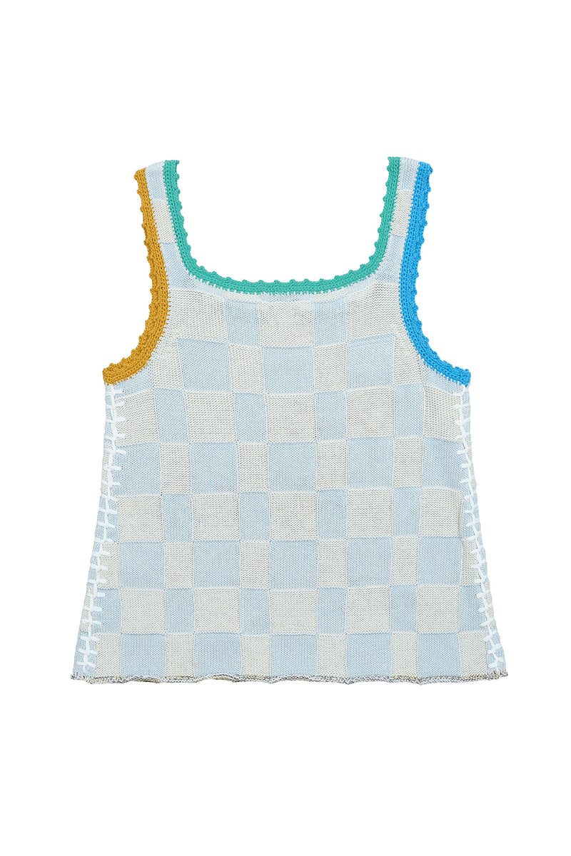 Plaited Check Tunic in Sky Cotton