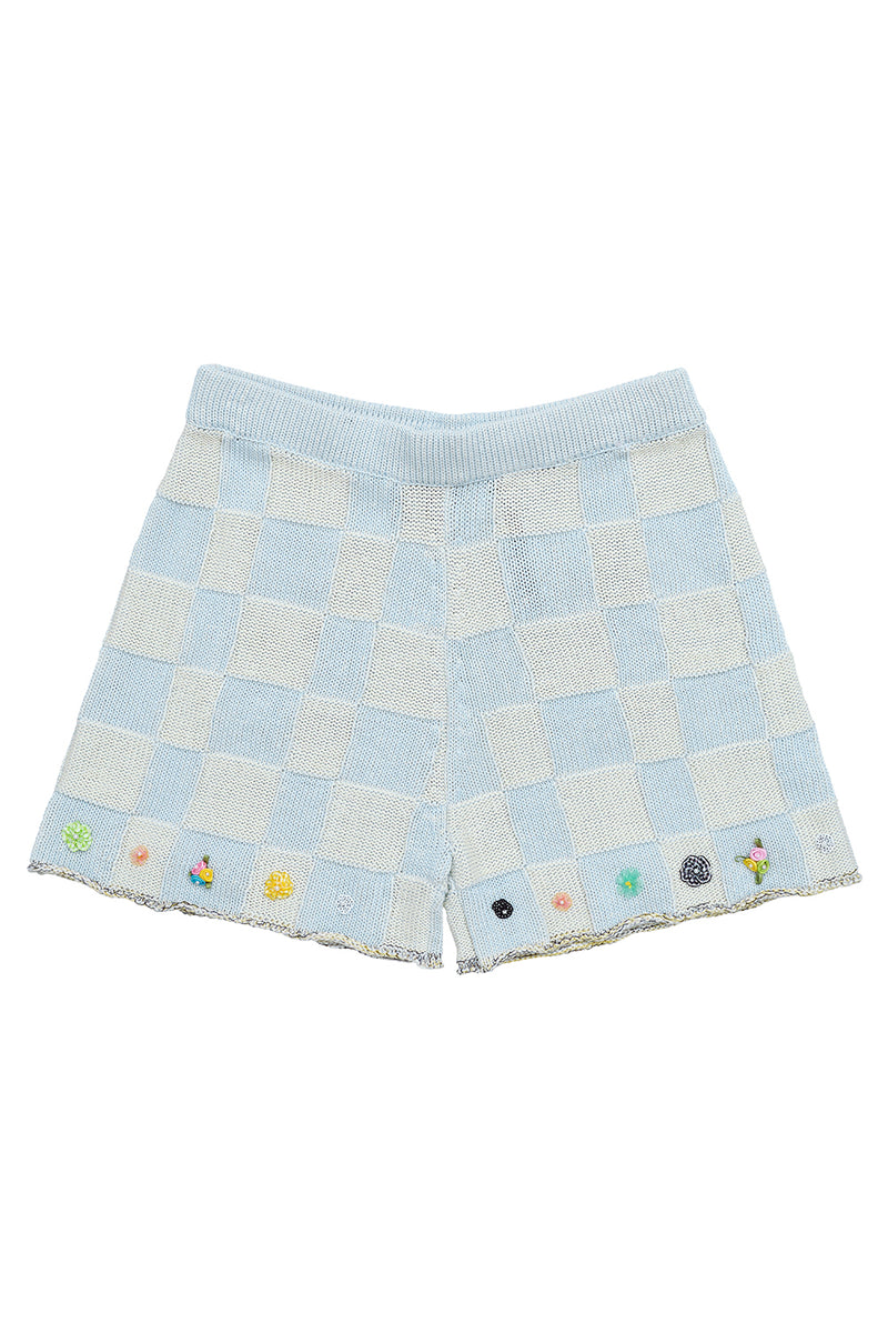 Plaited Check Short in Sky Cotton