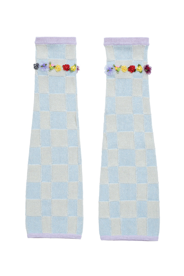 Plaited Check Legwarmers in Sky Cotton