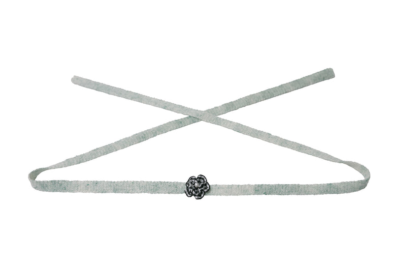 Choker in Mint Linen with Black Gingham Ribbon Flower