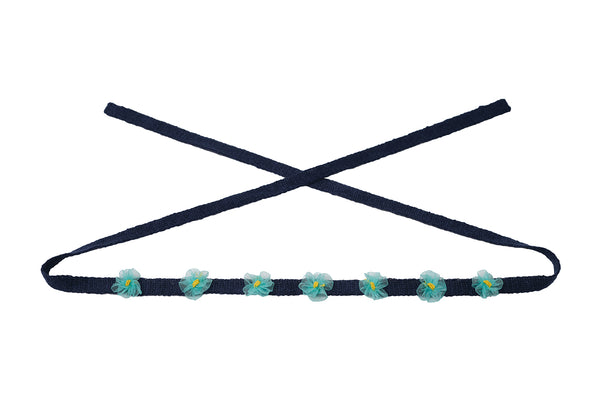 🌻OVER 500🌞GIFT WITH PURCHASE!!🐡 Choker in Navy Linen with Turquoise Ribbon Flowers