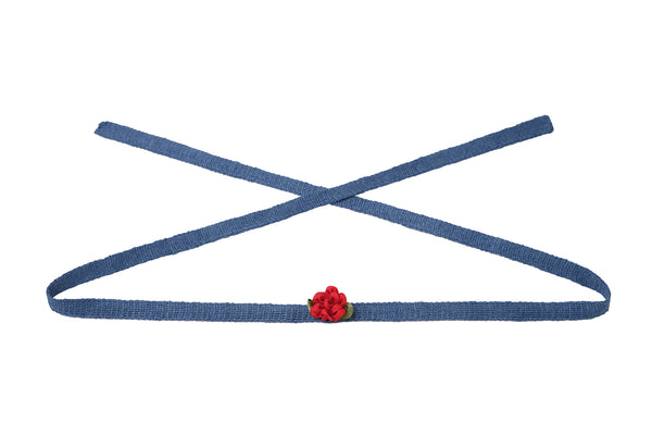 🌻OVER 500🌞GIFT WITH PURCHASE!!🐡 Choker in Blue Linen with Red Ribbon Flower