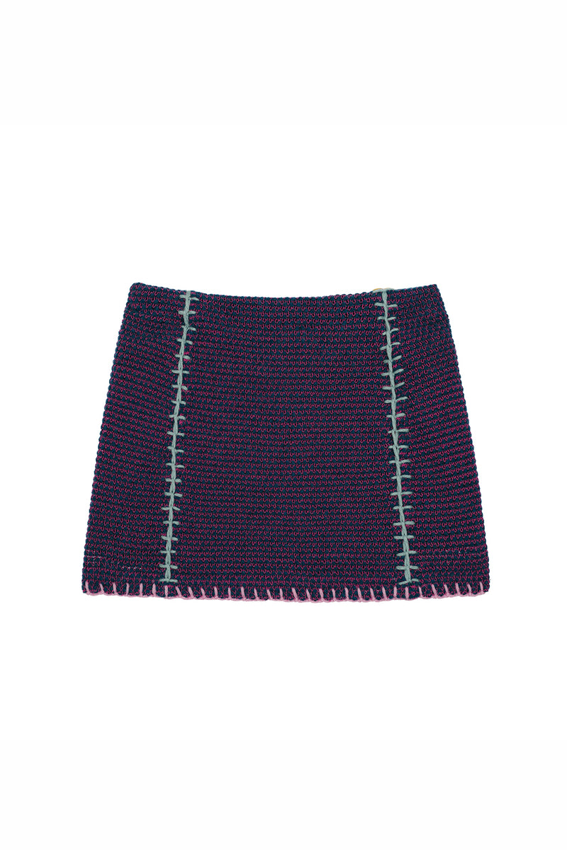 Wool Honey Mini Skirt in Blue/Red