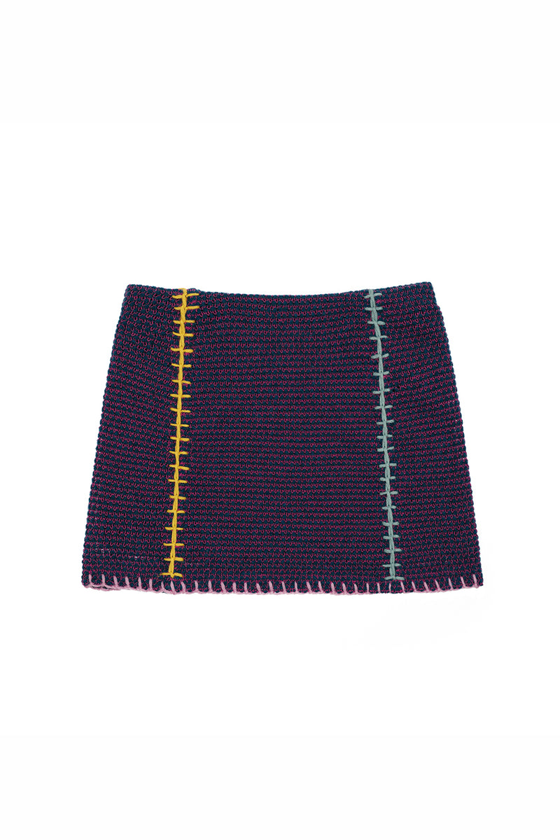 Wool Honey Mini Skirt in Blue/Red