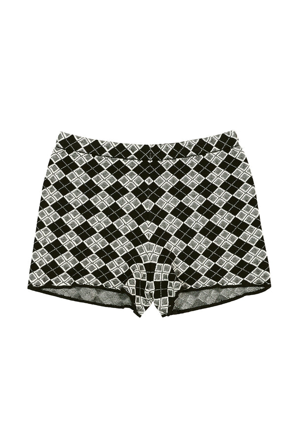 Argyle Hot Short in Black/White Jacquard