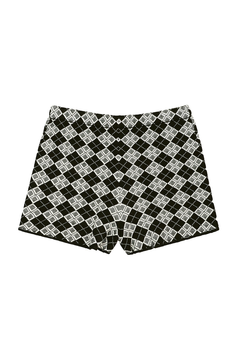 Argyle Hot Short in Black/White Jacquard