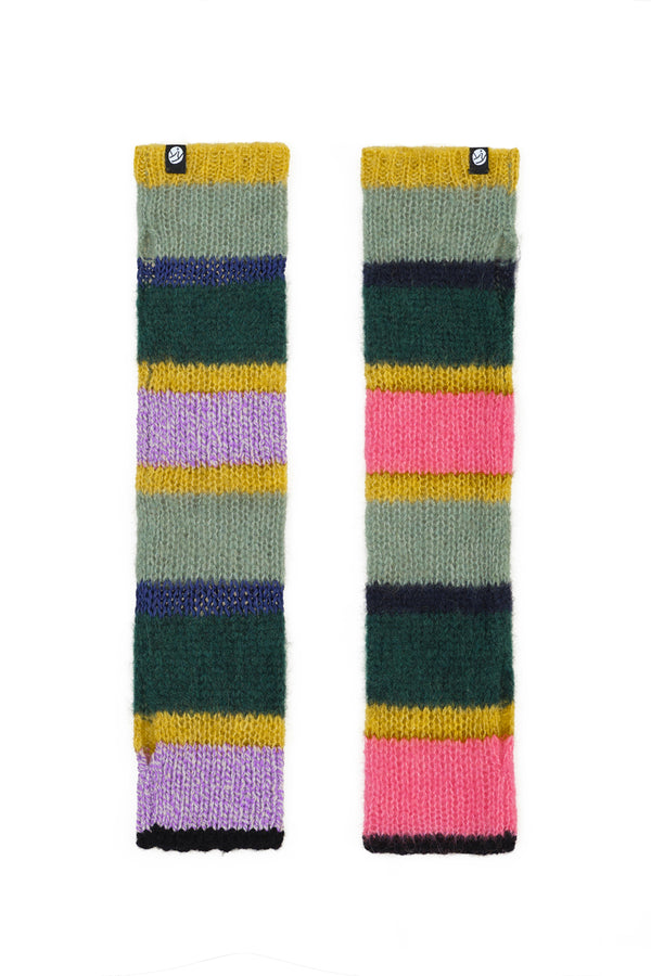 Alpaca Stripe Armwarmers in Jade/Candy/Lilac Multistripe