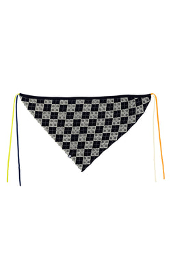 Argyle Tie Headband in Black/White Cotton Jacquard