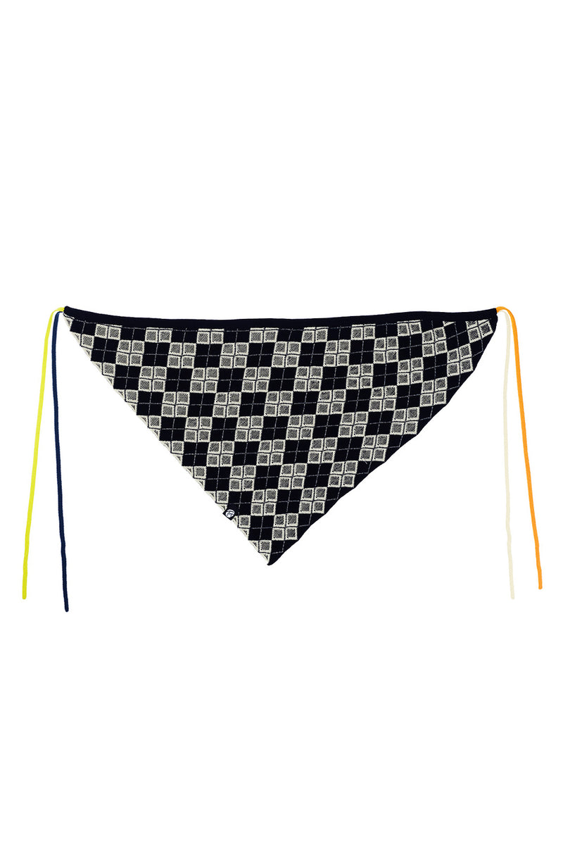 Argyle Tie Headband in Black/White Cotton Jacquard