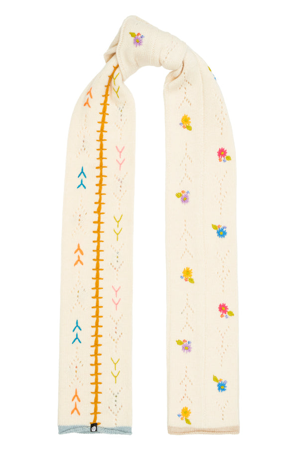 Daisy Skinny Scarf in Chalk Lambswool