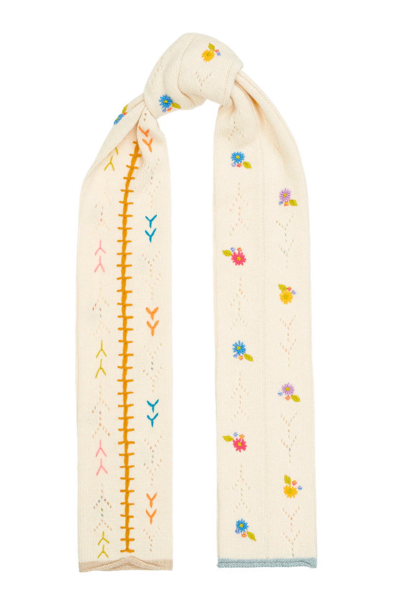 Daisy Skinny Scarf in Chalk Lambswool