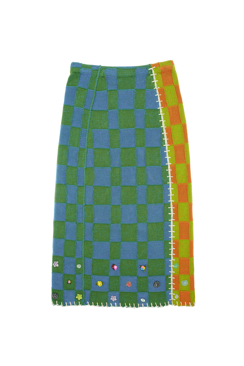 Embellished Check Midi Skirt in Citrus/Earth Cotton Check