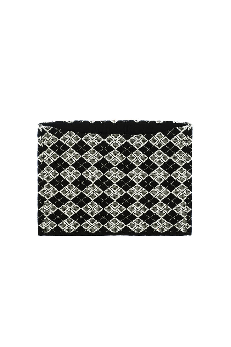 Argyle Tube Top in Black/White Jacquard with Ribbon Flowers