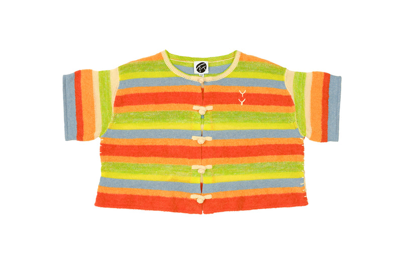 Floatee Short Sleeve Crop Shirt in Lime/Red Multi Yarn Stripe