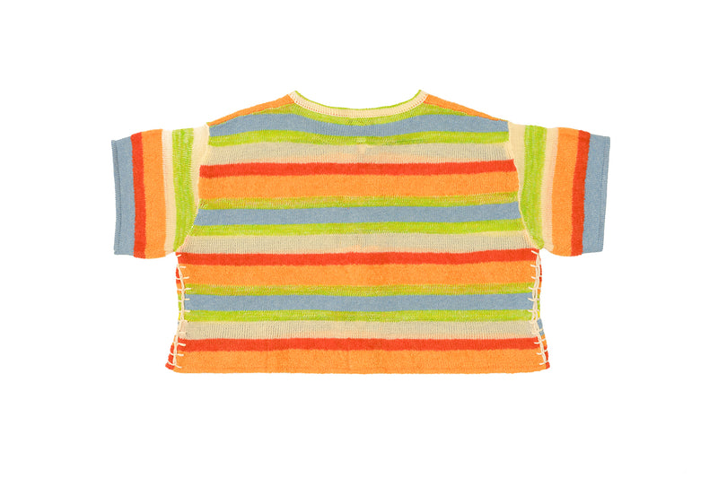 Floatee Short Sleeve Crop Shirt in Lime/Red Multi Yarn Stripe