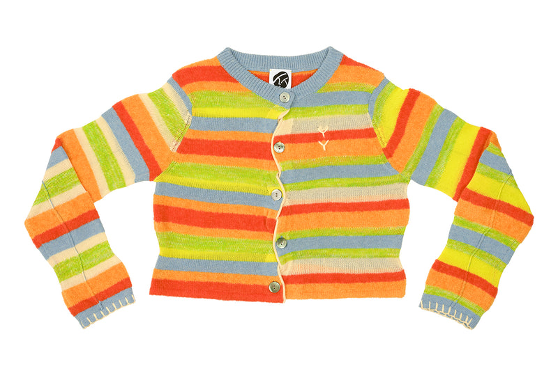 *YANNIVERSARY PROMO!* Floatee Shrunken Cardigan in Lime/Red Multi Yarn Stripe