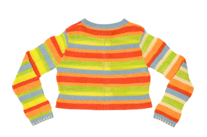 *YANNIVERSARY PROMO!* Floatee Shrunken Cardigan in Lime/Red Multi Yarn Stripe