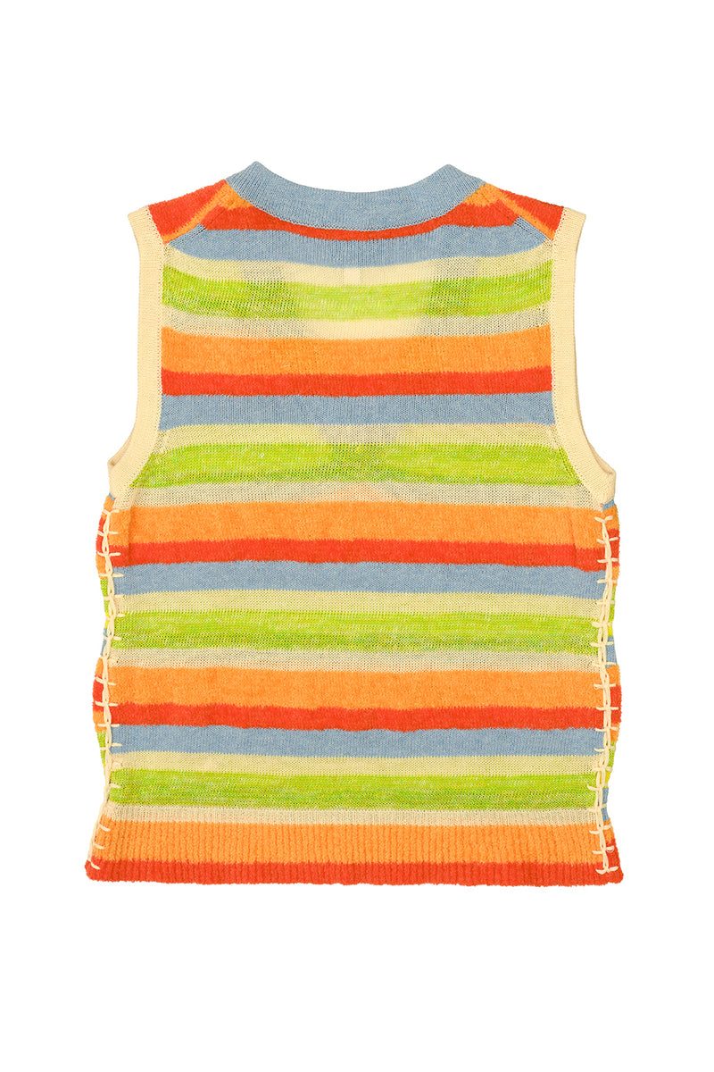 Floatee Easy V-neck Vest in Lime/Red Multi Yarn Stripe