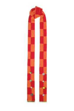 Embellished Check Skinny Scarf in Volcano Cotton Check