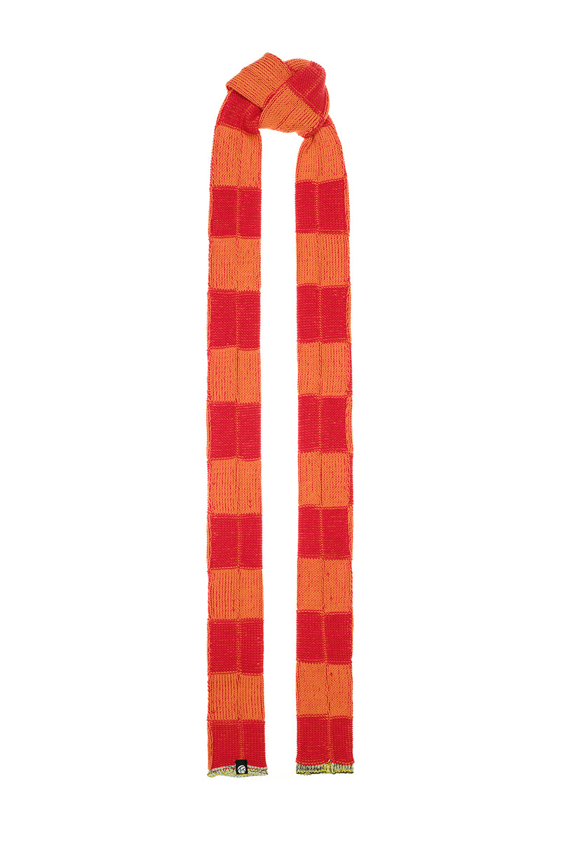 Embellished Check Skinny Scarf in Volcano Cotton Check