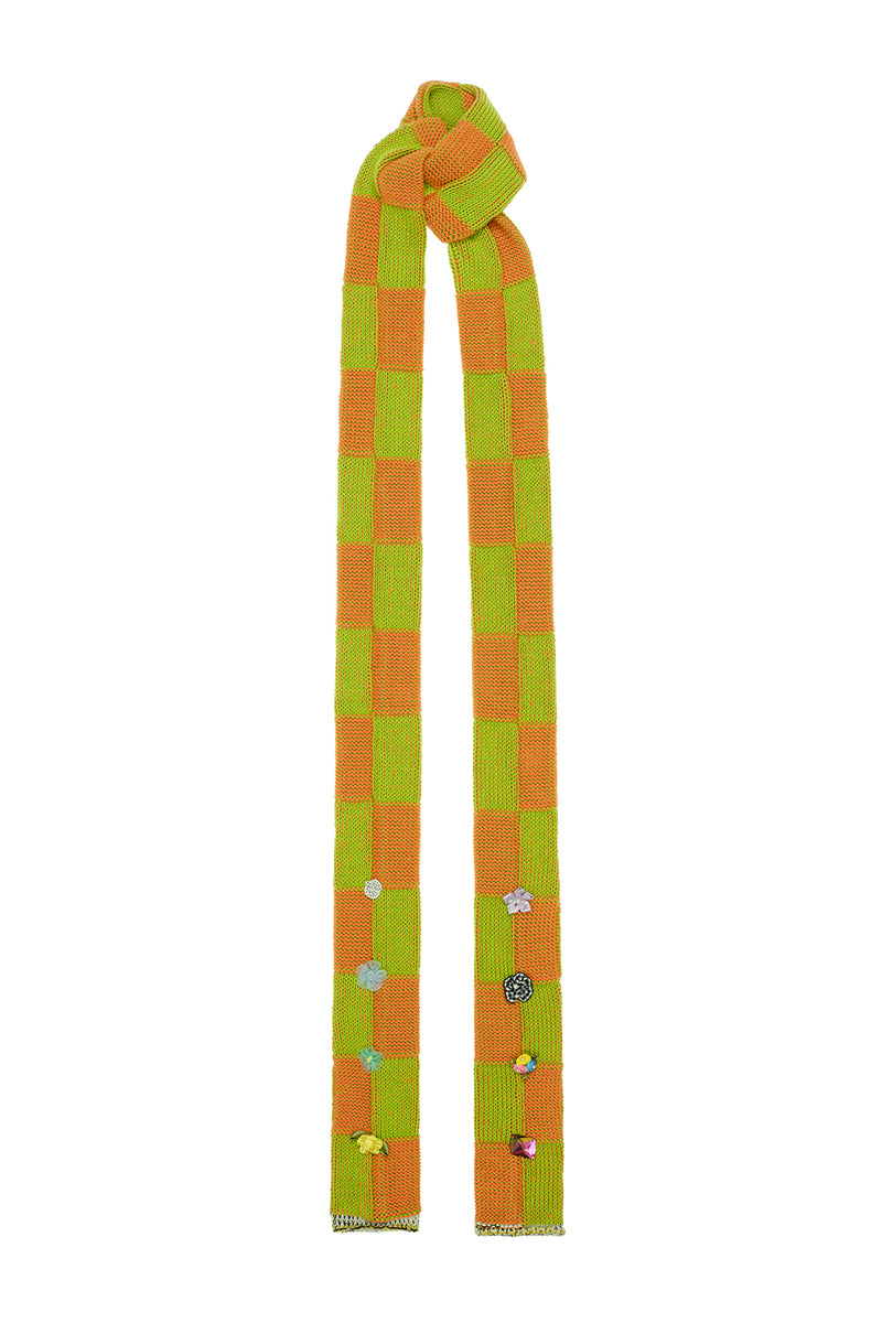 Embellished Check Skinny Scarf in Citrus Cotton Check