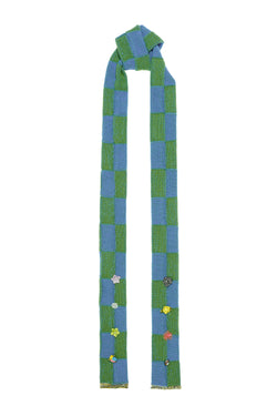 Embellished Check Skinny Scarf in Earth Cotton Check